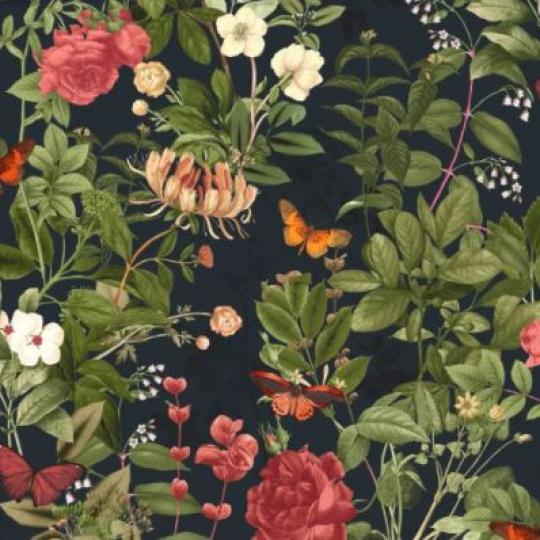 vlies tapeta klasicky botanicky tmavy vintage elegantny kvet motyl ruza polny kvet motyl tmavomodra.jpg